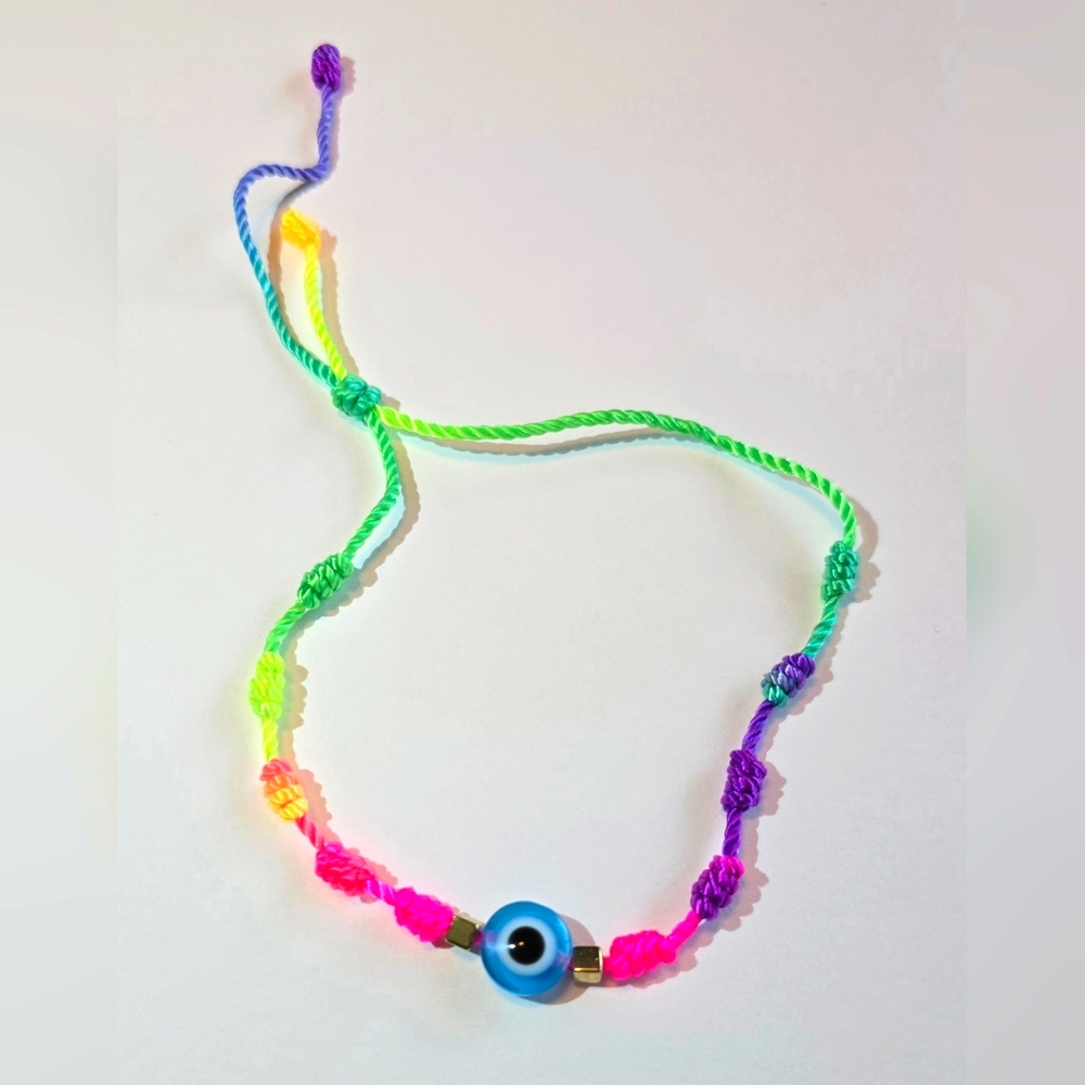 Rainbow Evil Eye (Ojo Protection) Adjustable Bracelet with Blue Eye NWOT